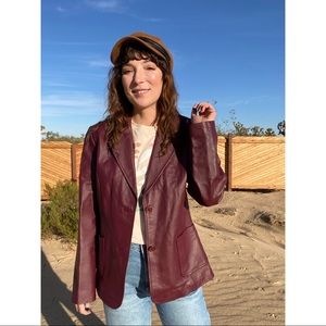 Vintage Leather Burgundy Blazer Jacket
